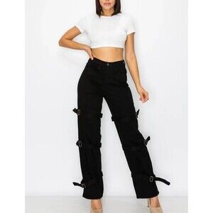 Aphrodite Black Pants Womens Sz 15 Emo Cyber Punk Edgy Grunge Emo Straps Rave